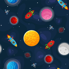 Wall Mural - space cartoon seamless pattern. cute design for