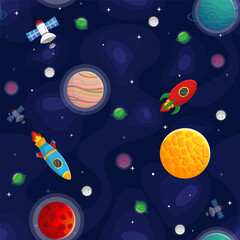 Wall Mural - space cartoon seamless pattern. cute design for