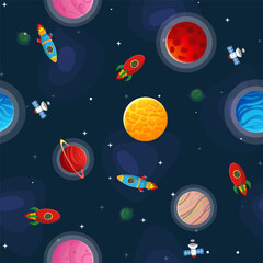 Wall Mural - space cartoon seamless pattern. cute design for