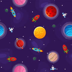 Wall Mural - space cartoon seamless pattern. cute design for
