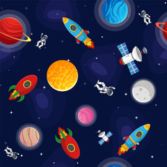 Wall Mural - space cartoon seamless pattern. cute design for