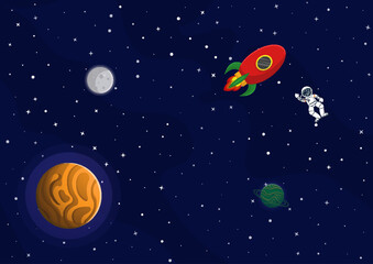 Poster - Space cartoon background. Cute design for landing