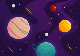 Wall Mural - Space cartoon background. Cute design for landing