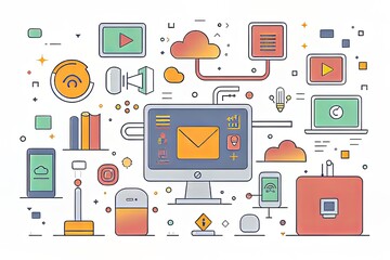 Poster - An illustration showcasing a computer, email icon, and various electronic devices interacting