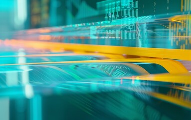 Aufkleber - Futuristic Digital Interface Surface with Vibrant Data Beams: Depiction of Cutting-edge Technology and Efficiency in a Neon-Colored, High-Tech Environment