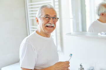 Wall Mural - man tooth bathroom toothbrush hygiene senior morning routine brushing toothpaste care dental elderly
