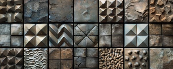 Wall Mural - Textured wall tiles pattern variety