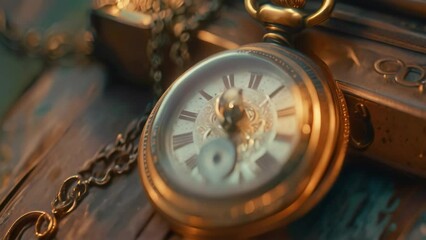 Poster - A detailed view of a classic pocket watch hanging on a chain, showcasing intricate details and craftsmanship, A bond that withstands time and challenges