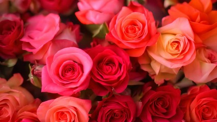 Poster - A cluster of red and pink roses intertwined in a bouquet arrangement, A bouquet of roses in various shades of red