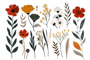 Wall Mural - minimalistic and modern graphic illustrations of wildflowers and foliage