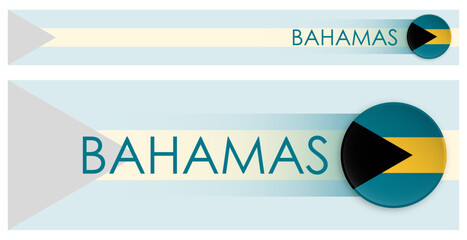 Wall Mural - Bahamas flag horizontal web banner in modern neomorphism style. Webpage Bahama country header button for mobile application or internet site. Vector