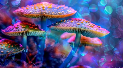 Poster - psychodelic art neon colors mushrooms