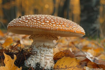 Sticker - the mushroom t near the tree, fall