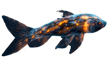 Sticker - A bioluminescent fish illuminating the dark ocean depths, isolated on transparent background, png file.