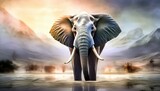 Fototapeta  - An african elephant in the water with beautifull light 