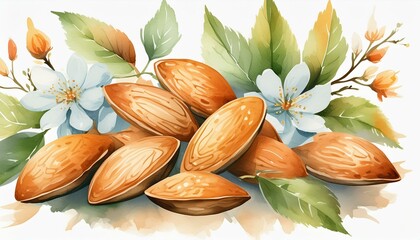 almonds watercolor illustration
