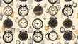 © Chiradet - Seamless pattern of vintage clocks, timeless and elegant, repeating motif