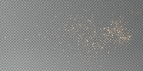 Wall Mural - Gold sparkling dust with gold sparkling stars on a transparent background.Glittering texture. Christmas effect for luxury greeting rich card. Gold dust PNG.	