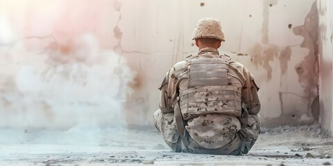 Poster - ptsd neural network image generated from soldier inscription, not real scene. concept ptsd, neural n