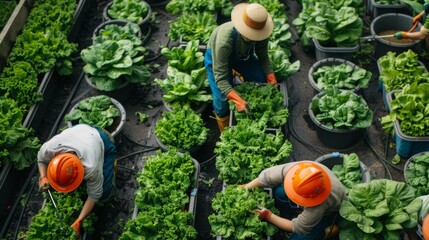 Wall Mural - Workers installing hydroponic systems in a closed system vegetable farm