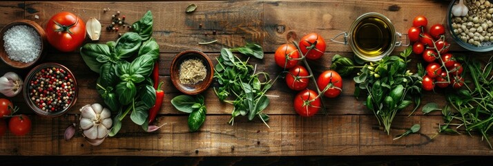 Bountiful Organic Food Prep Scene on Rustic Wooden Countertop