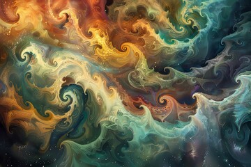 Poster - A dreamlike painting featuring colorful swirls floating in space, creating a visually captivating scene