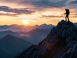 © cherezoff - A lone hiker stands on a rocky mountain peak, silhouetted against a stunning sunrise. The scene captures the essence of adventure, exploration, and the beauty of nature.