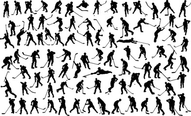 Wall Mural - A huge set of detailed silhouette hockey players in lots of different poses