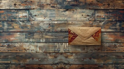 Poster - Email icon on wooden backdrop with empty area