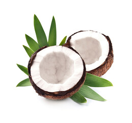 Wall Mural - Coconut with leaves on white backgrounds