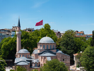 Renovated Kariye Mosque (Kariye Cami) and Museum Drone Photo, Edirnekapı Fatih, Istanbul Turkiye (Turkey)