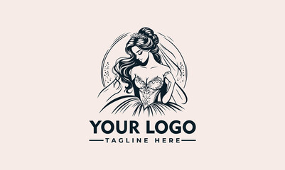 Sticker - woman wedding dress vector logo illustration woman bride in a bridal wedding dress illustration vector logo