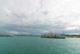 Fototapeta Pomosty - Istanbul view from Galata Bridge with Anatolian side and ferry