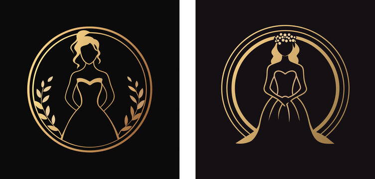 Set of bridal logo woman silhouette