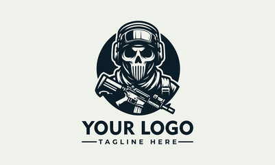 simple soldier vector logo illustration simple logo soldier military army wearing skull mask with a weapon