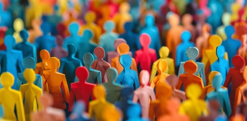 a group of people are standing in a line, with some of them wearing blue and others wearing red. the