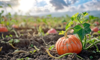 pumpkin growing in the field, generative ai