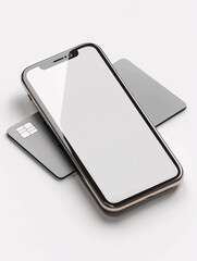 Poster - Against a clean, minimalist backdrop, a mobile phone screen showcases futuristic digital payment technology for online shopping, rendered in sleek 3D graphics. This visually appealing image captures
