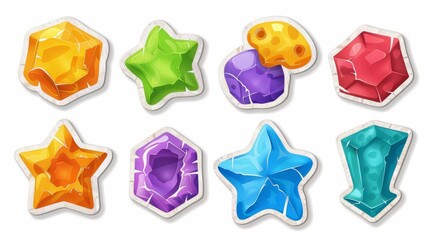 Poster - Paper stickers and adhesive patches. Blank crumpled labels in round, square, and star shapes on white background. Modern realistic labels and tags.
