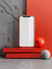 Poster - In a minimalist setting, a futuristic mobile phone interface displays digital payment options for online shopping, with sleek 3D graphics and a neutral background. This visually striking image