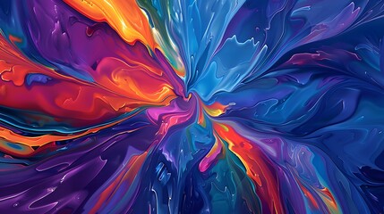 Poster - A colorful abstract swirl of paint with a blue and red section background
