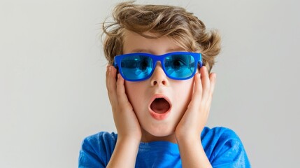 Wall Mural - Boy with Blue Sunglasses Surprised