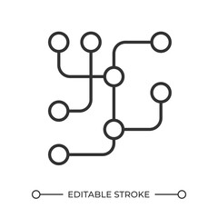 Sticker - Metro network map linear icon. Interconnected lines and nodes. Public transportation scheme. Metro lines. Thin line illustration. Contour symbol. Vector outline drawing. Editable stroke