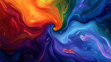 Poster - A colorful abstract swirl of paint with a blue and red section background