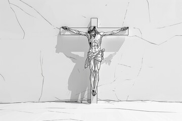 Wall Mural - A drawing of a person on a cross, suitable for religious themes