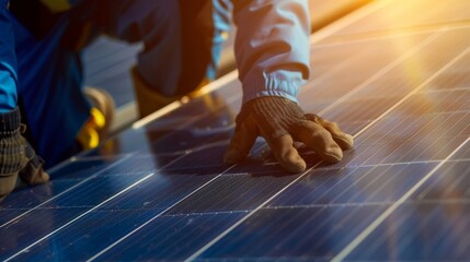 Wall Mural - AI generated illustration of a team of technicians working diligently on installing solar panels