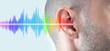 © kittyfly - young man ear closeup listening, sound wave, acoustics Auditory System, Hearing Test, Cochlear implant, Assistive listening device