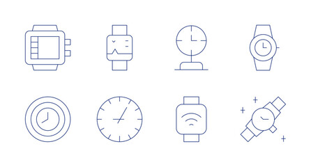 Wall Mural - Watches icons. Editable stroke. Containing smartbracelet, clock, wristwatch, newwatch, divecomputer, smartwatch.