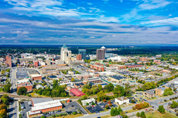 Wall Mural - Aerial view of the city of Greensboro, North Carolina, showing the downtown skyline.