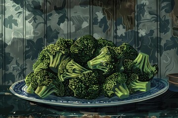 Sticker - Fresh broccoli on a wooden table, perfect for healthy eating concept